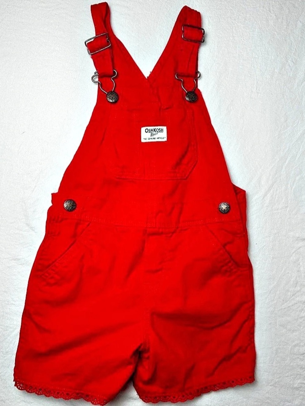 OshKosh B'gosh Red Denim Short Overalls with Eyelet Hem Girls 4T